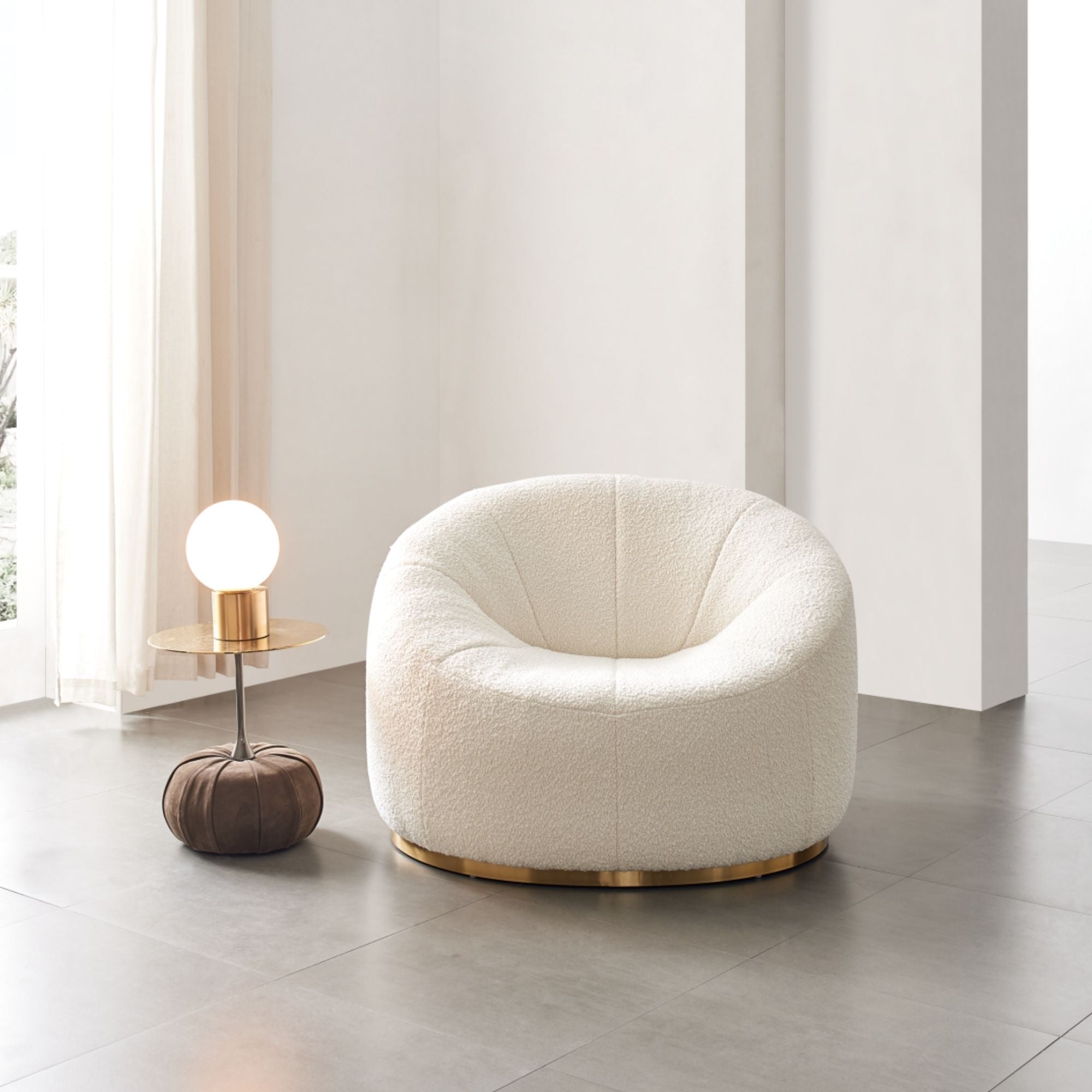 White velvet one seater sofa