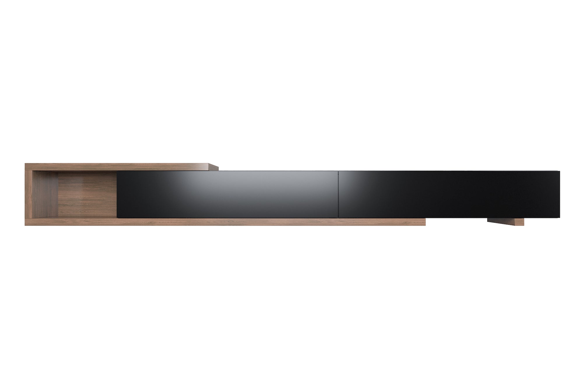 Sleek wooden toned and black entertainment unit